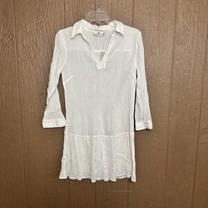 VINEYARD Vines White 100% LINEN TUNIC BLOUSE TOP‎ XS Shirt Dress Split Sleeve